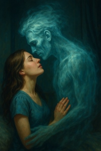 woman hugs a ghost woman hugs a ghost
